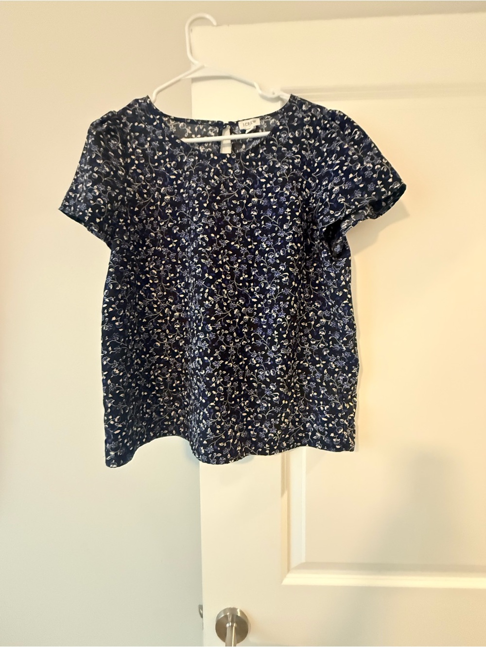 J. Crew Navy Floral Short Sleeve Top